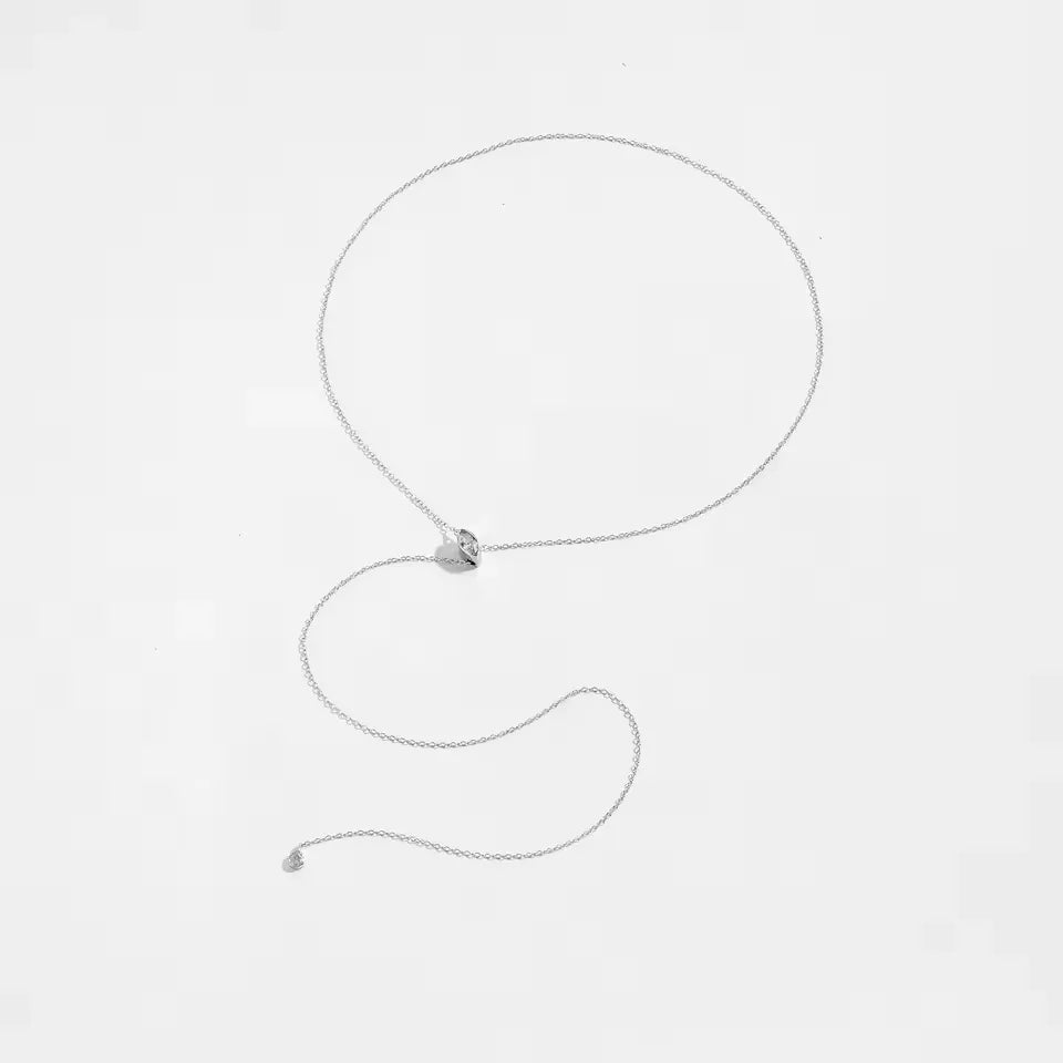 Collier sautoir pierre amovible élorie en argent 925 plaqué or blanc et diamants en zircon naturel à plat.
