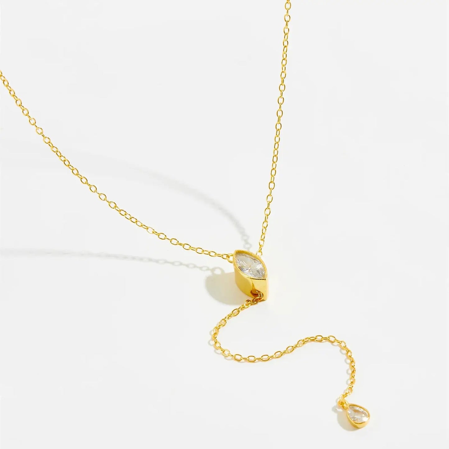 Collier sautoir pierre amovible élorie en argent 925 plaqué or jaune et diamants en zircon à plat.