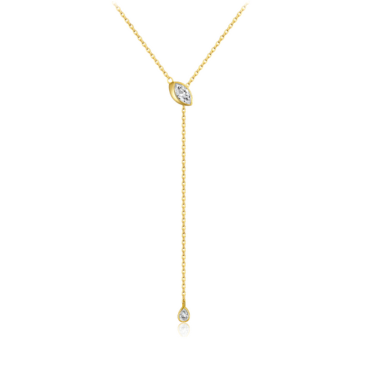 Collier sautoir pierre amovible élorie en argent 925 plaqué or jaune et diamants sur fond blanc.